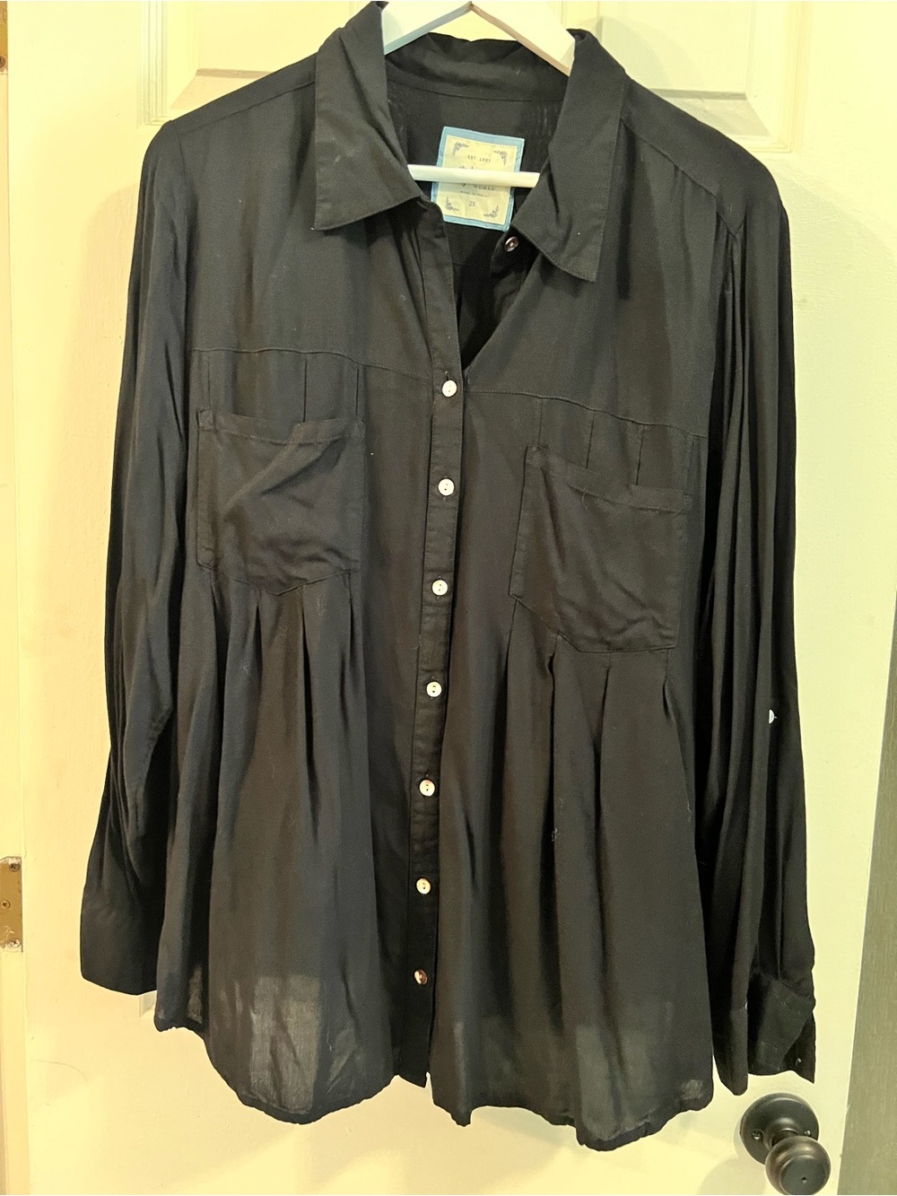 Style & Co. Black Button-Front Pleated Long-Sleeve Shirt